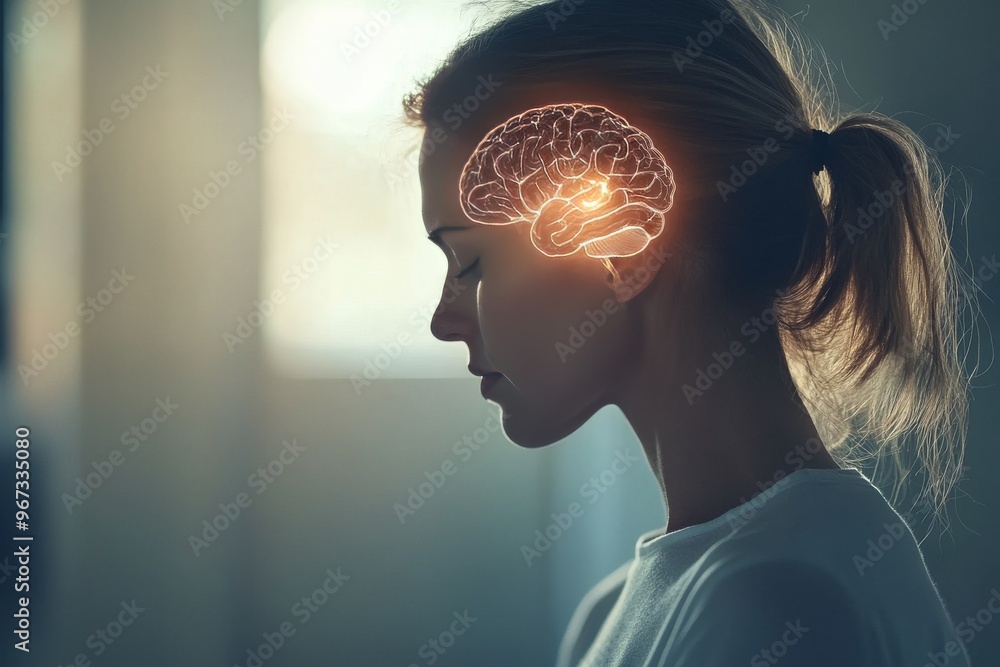 Poster neural circuitry brain machine interface brainwave mapping and brain computer interface silhouette o