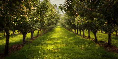 Naklejka premium Abundant Kiwi Orchard Trees Abundantly Laden with Ripe Fruit