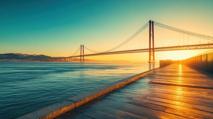 Obraz premium The Vasco da Gama Bridge crosses the Tagus River, and is one of the longest bridges in the world. Lisbon is an amazing tourist destination because their urban landscapes