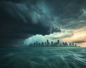 Rain and wind, cityscape in storm,  Rich jewel tones, Humorous, Timeless Adventure