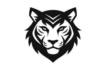 A Tiger head icon, featuring a modern stylish shape with an underline, set on a solid white background