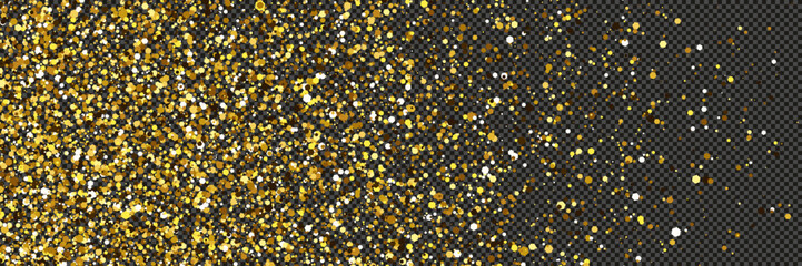 Gold glittering dust with stars on transparent backdrop