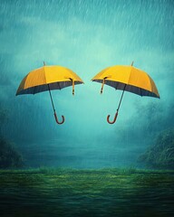 Rainy weather, wind blowing umbrellas,  Rich jewel tones, Humorous, Timeless Adventure