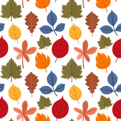 Colourful autumn leaves seamless pattern. Autumn falling leaves wrapping paper 