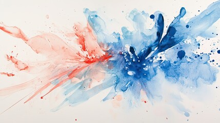 Fototapeta premium watercolor painting featuring bold blue brushstrokes intermingled with subtle splashes of red and peach on a white canvas