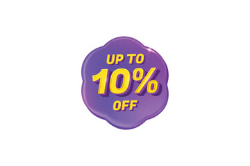 Sale Discount Label. Clover Shape Sale Promotion Stamp. Price Upto 10% Off Tag. Purple and Yellow Sale Label.