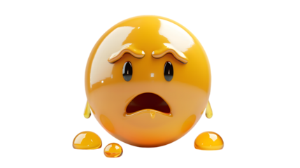 A 3D realistic crying emoji with streaming tears and a downturned mouth, isolated on white background