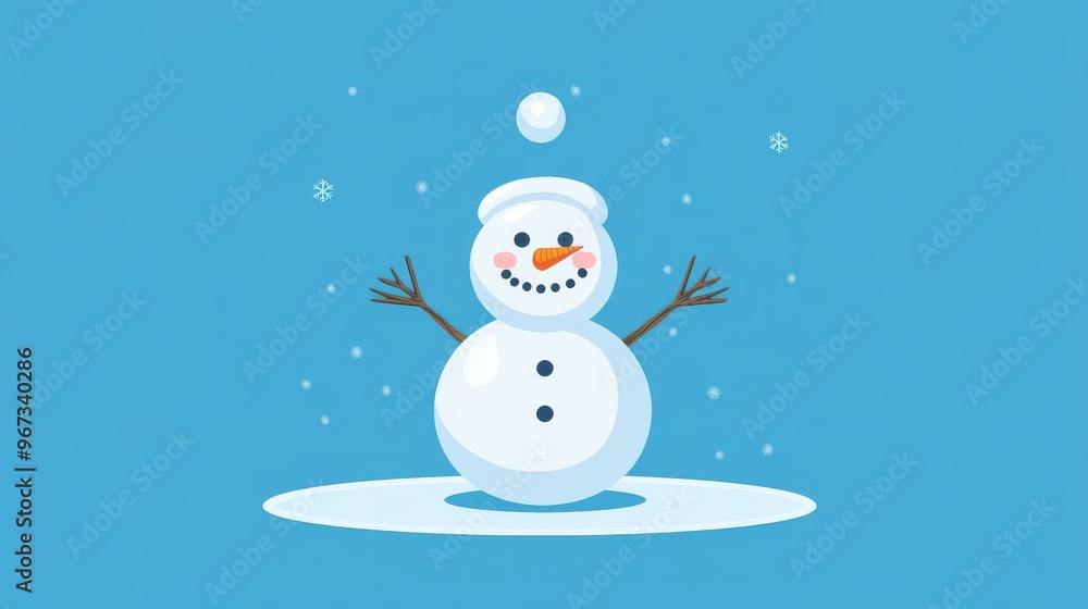 Canvas Prints This cute snowman dances joyfully, using its twig hands to catch snowballs, spreading festive fun this holiday season.