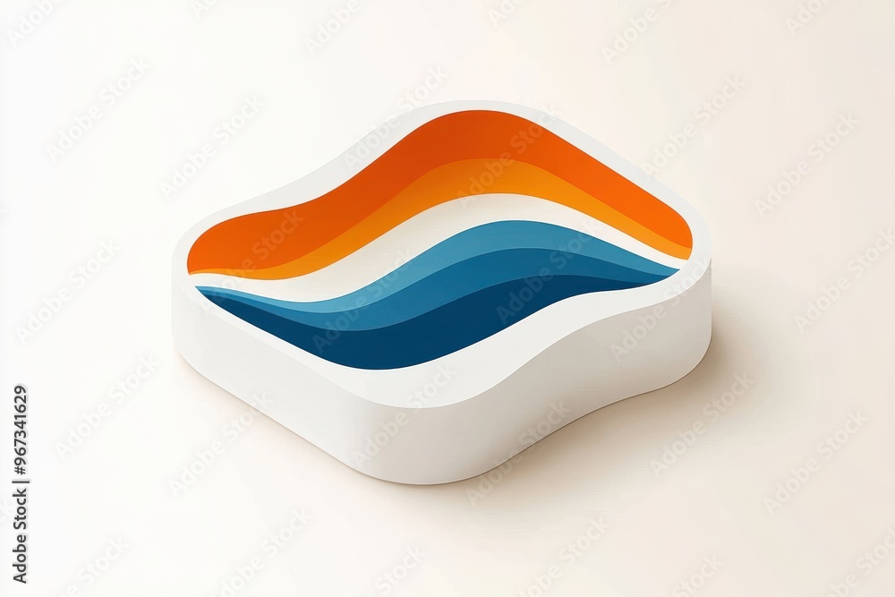 Poster abstract app icon with layered colorful wave design elements in orange, blue, and white tones on a n