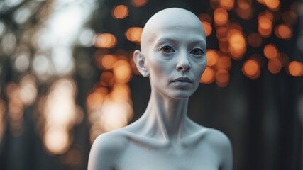 a white alien figure with a white face and a white body.