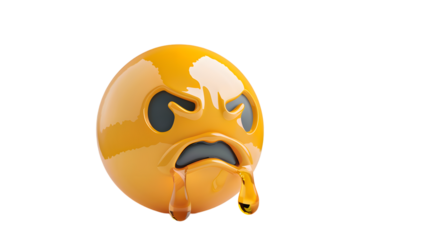 A 3D realistic crying emoji with streaming tears and a downturned mouth, isolated on white background