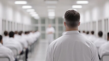 Obraz premium Group of prisoners attending a rehabilitation program, discussing life after release, Rehabilitation efforts, education in prison