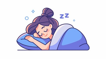 Minimal cartoon-style sleeping person icon, side view with 'Zzz'.