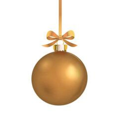 Vector golden realistic christmas ornament with bow.