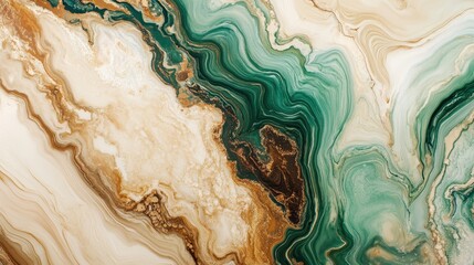 The artwork displays stunning melting patterns blending shades of green and brown, creating a mesmerizing, organic flow that captivates the viewer