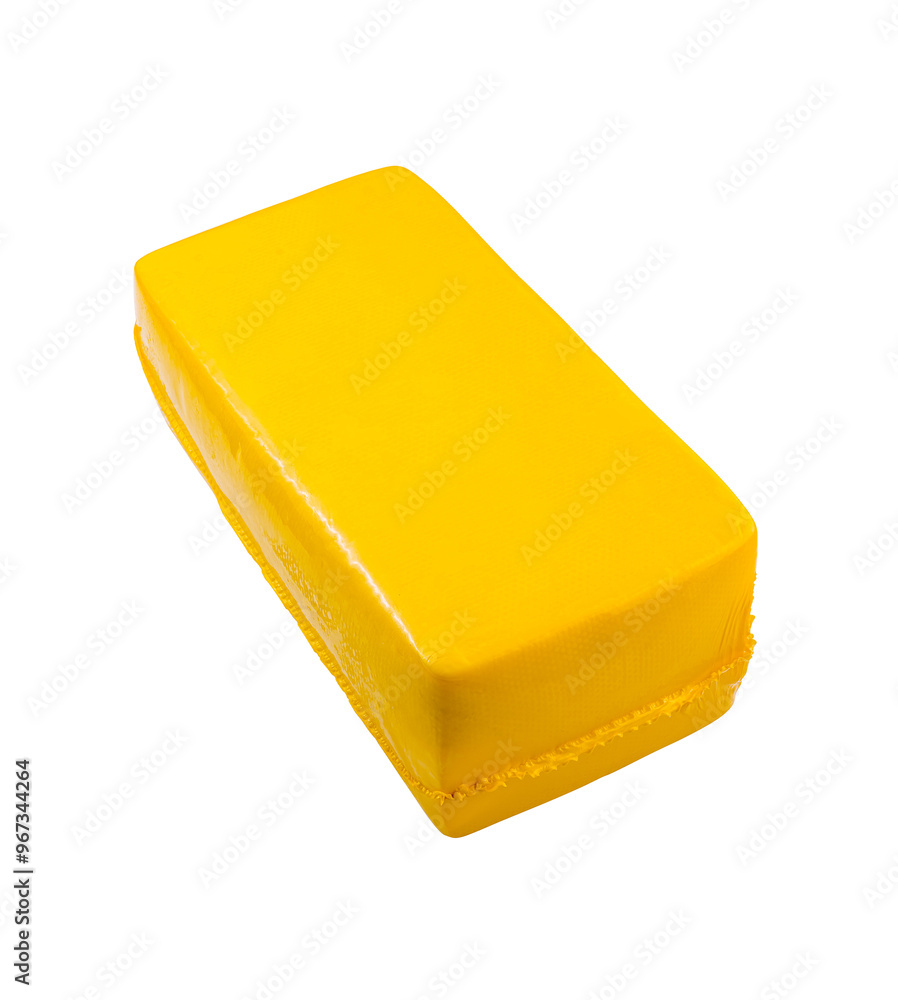 Wall mural block of yellow cheese isolated on white background