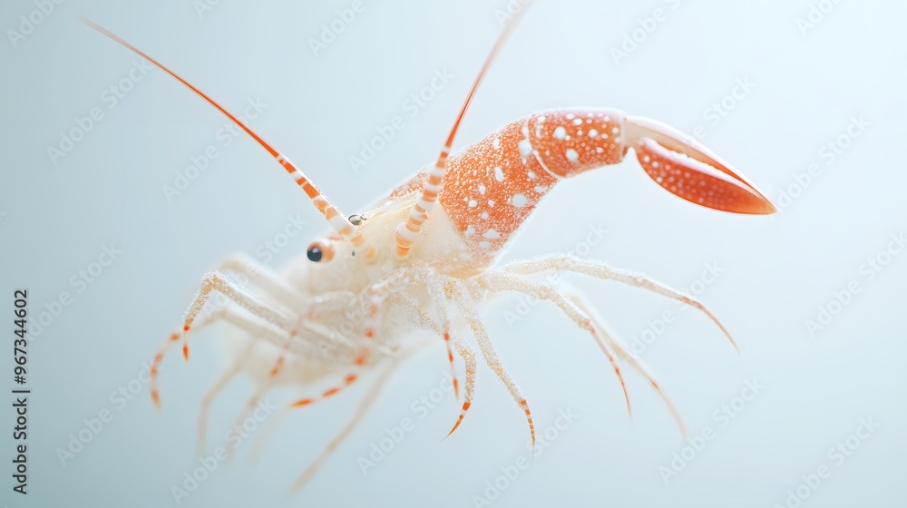Poster 24. **a 3d render of a falling langoustine, its elongated body and delicate features contrasted with