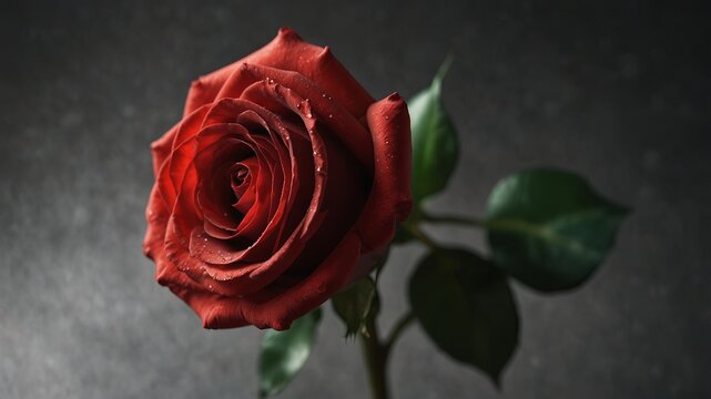 Single, elegant red rose, smooth, romantic background 14 Feb Valentine's day.