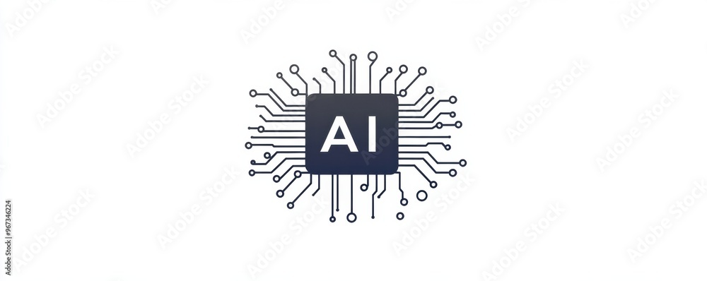 Poster logo of an ai chip with circuit board design elements, showcasing simplicity and modern technology f