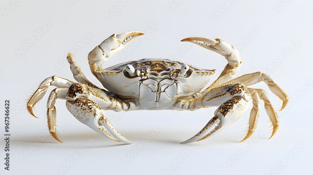 Poster 31. **a 3d render of a falling soft-shell crab, its delicate texture and golden color detailed again