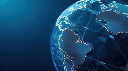 Obraz premium Satellite view of global shipping routes marked across oceans, Global trade, international commerce