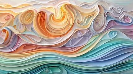 Abstract waves in soft colors create a serene, flowing landscape.