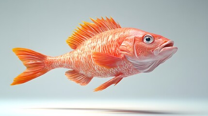 Fototapeta premium 35. **A 3D render of a whole red snapper falling, its vibrant red skin and detailed scales highlighted against a flawless white surface
