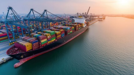 Time-lapse of ships arriving and departing from a port, containers being loaded and unloaded, Shipping activity, port operations