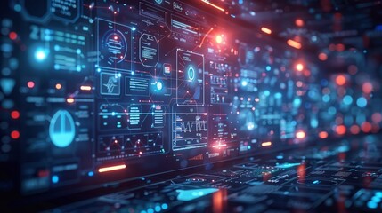 Fototapeta premium Digital Health Dashboard Monitoring Vital Signs.IoT Medical Devices Connected Health Monitoring.Health Data Privacy Lock and Key Protecting Medical Information. 