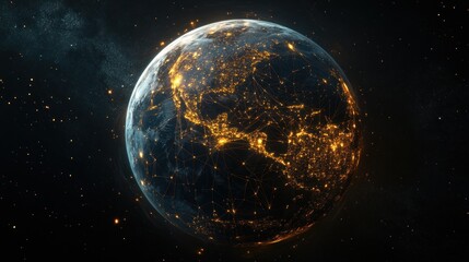 Obraz premium Earth from Space with City Lights and Network Connections