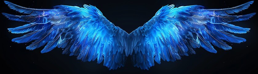 Obraz premium Glowing blue angel wings, dark background