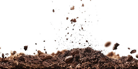 falling soil earth isolated on white or transparent png
