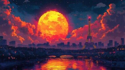 retro comic book splash page of paris skyline eiffel tower reimagined as futuristic rocket launch pad vibrant pop art colors
