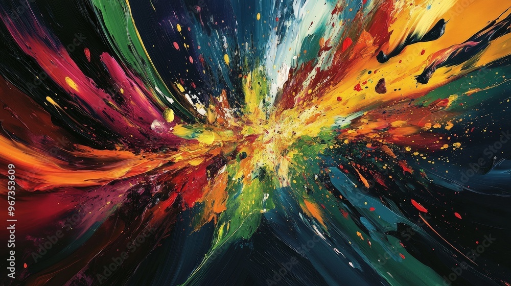 Poster imagine a dynamic abstract composition with energetic brushstrokes and splattered paint.
