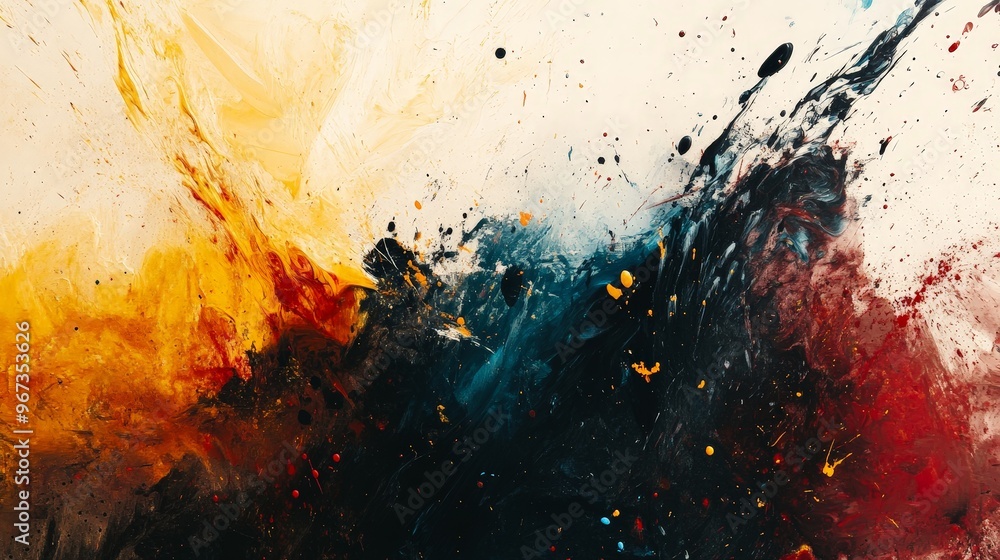 Poster imagine a dynamic abstract composition with energetic brushstrokes and splattered paint.