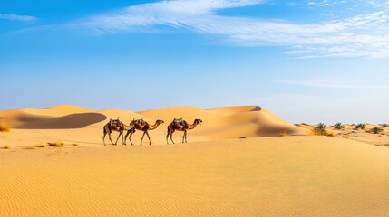Camel Caravan Crossing the Desert Sands