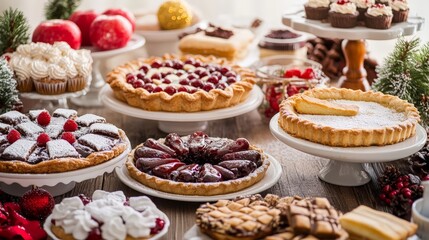 Imagine a festive dessert table during the holidays, with pies, cookies, and cakes.