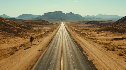 Imagine a long, straight highway cutting through a desert landscape. The road appears endless under the blazing sun