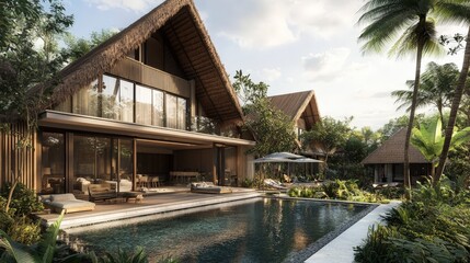 Imagine a luxurious resort with a blend of traditional and modern architecture.