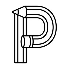 P letter pencil font, linear font.