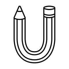 U letter pencil font, linear font.