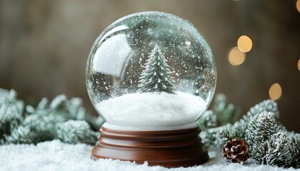 A Christmas Snow Globe with a Miniature Pine Tree Inside