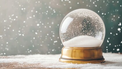 Gold-Based Snow Globe on a Snowy Wooden Surface