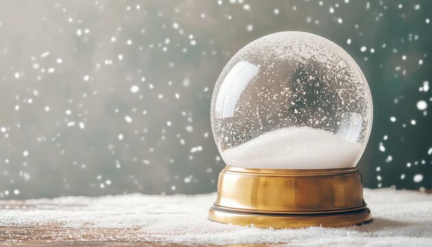 Gold-Based Snow Globe on a Snowy Wooden Surface
