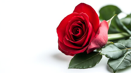 Naklejka premium beautiful red rose on a white background , Red dropped rose, isolated on white background , beautifull red rose and green leave 