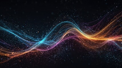 Digital particles of wave, light and energy, multi colored abstract. Ideal for desktop background or wallpaper.