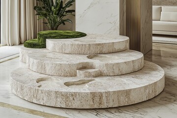 Circular natural stone steps in modern interior design