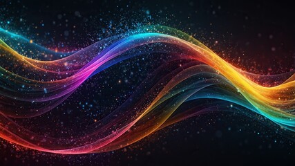 Fototapeta premium Digital particles of wave, light and energy, multi colored abstract. Ideal for desktop background or wallpaper.