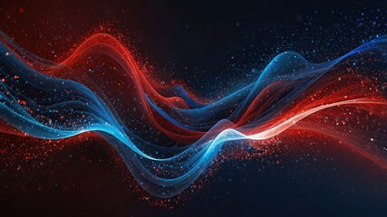 Fototapeta premium Digital particles of wave, light and energy abstract background Red White and Blue. Ideal for desktop background or wallpaper.