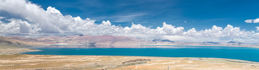Panorama of Manasarovar lake in Western Tibet, China